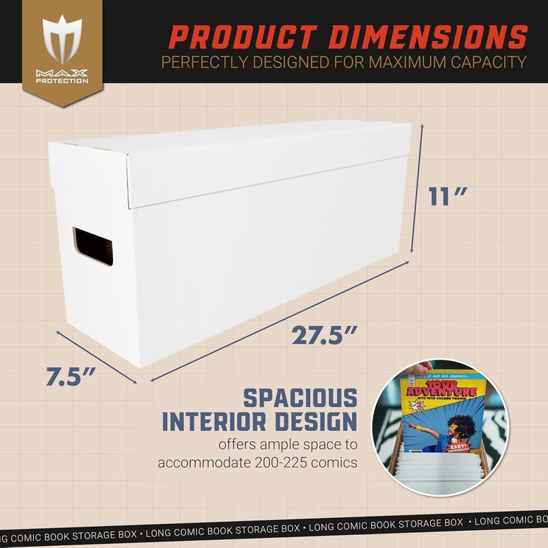 Max Protection Comic Book Storage Box - 5 Count Long ComicBook Boxes with White Corrugated Cardboard - Stackable Bin, Thick Case, Book Containers with Lid - Ideal for Comics, Magazines, Collectibles - Image 2